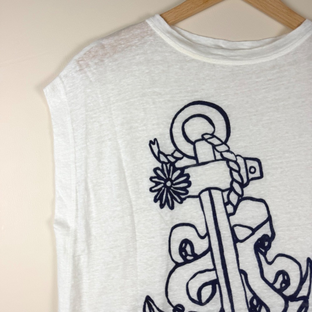 Zimmermann 100% Linen Anchor Graphic Muscle Tank Top White 0 Petite Nautical Tee - Picture 3 of 7